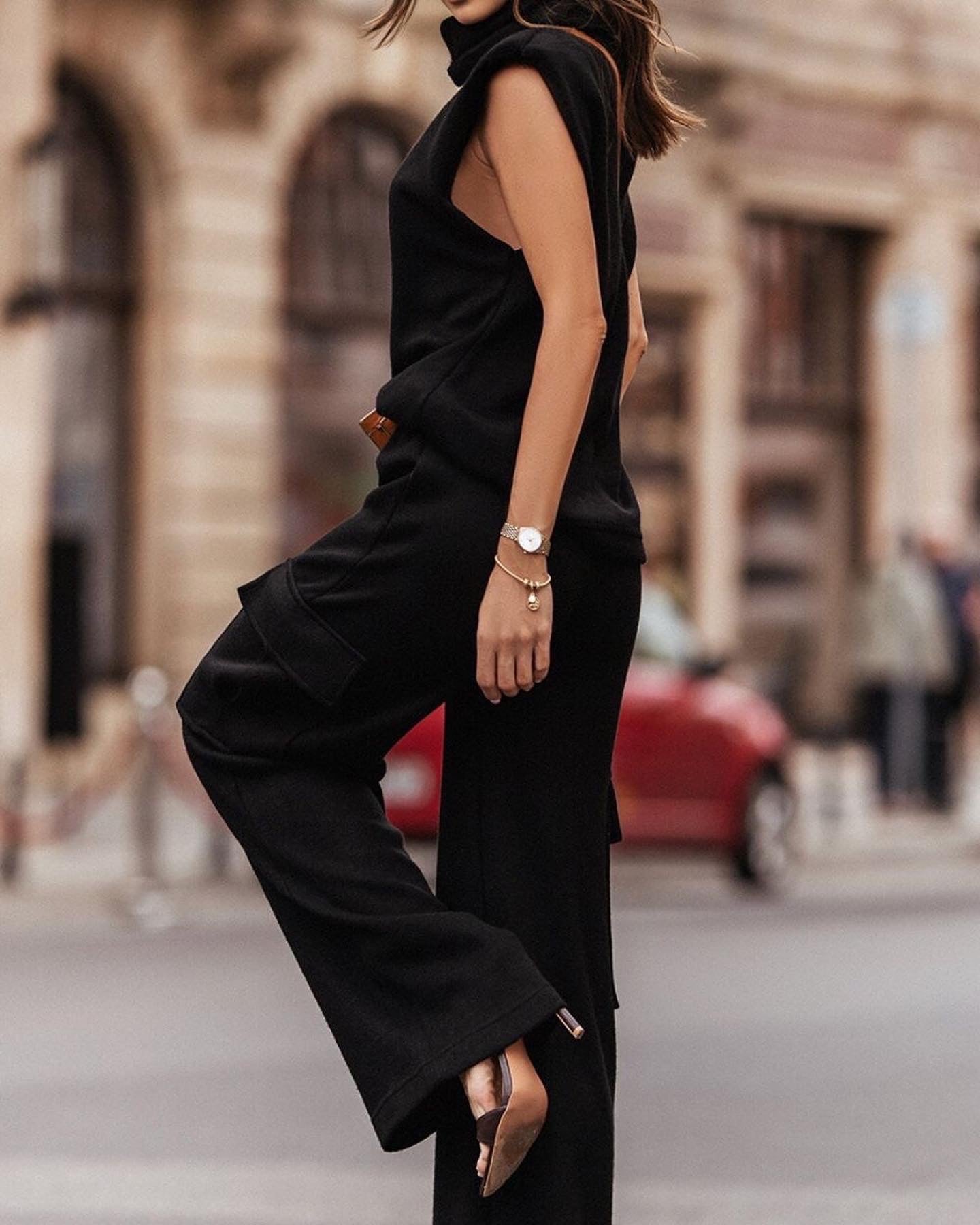 Black vest and cargo pants set