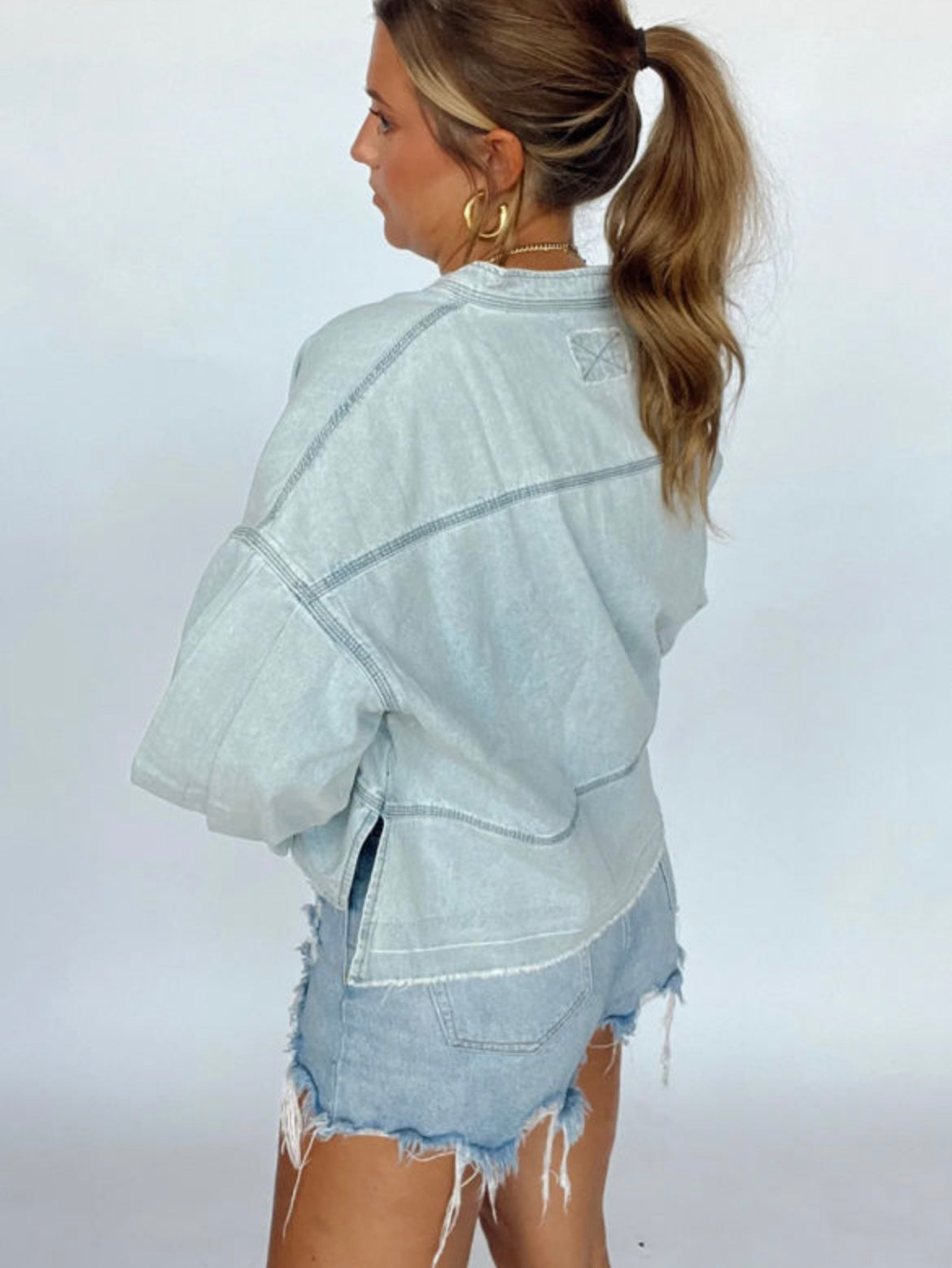 Raw hem denim top