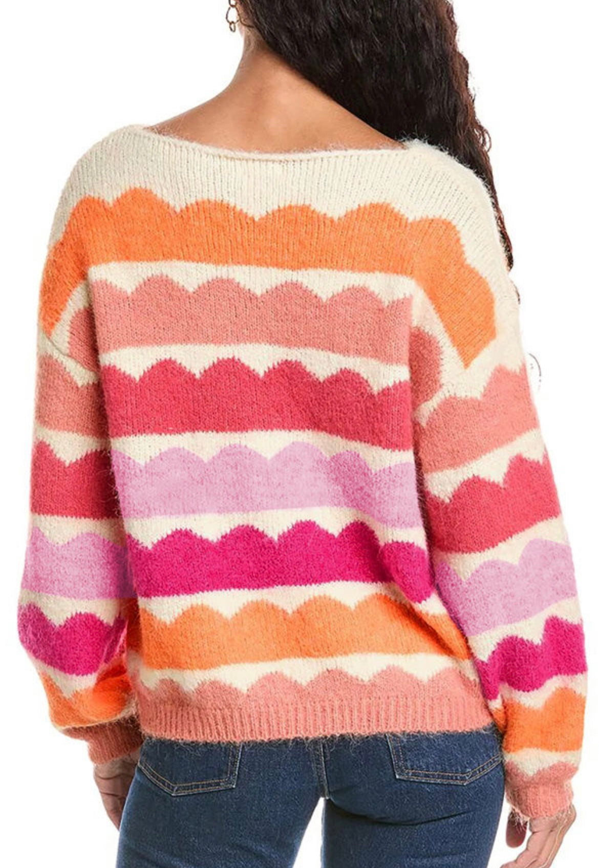 Stripe balloon sleeve sweater