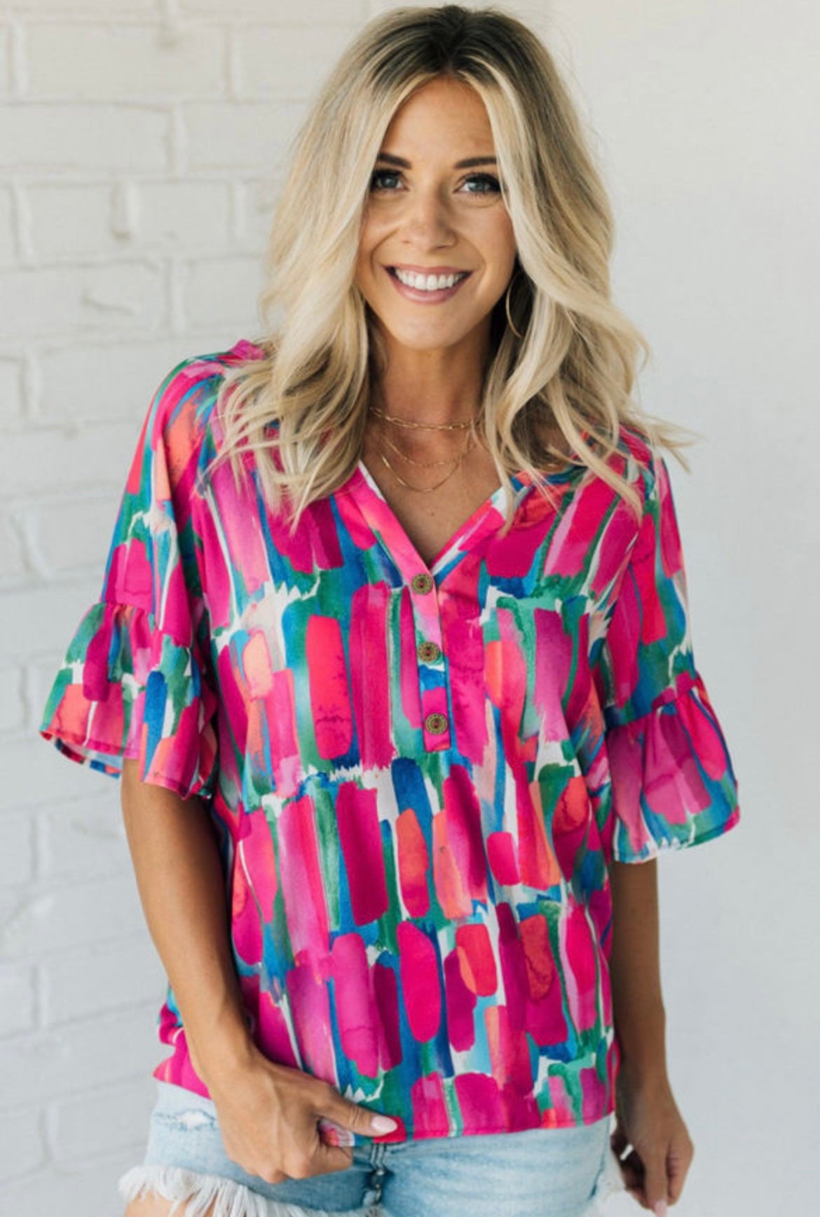 Rose abstract vneck blouse