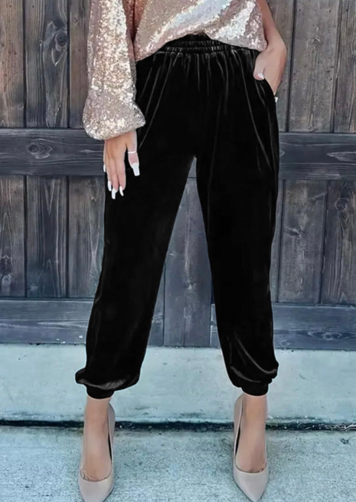 Black velvet jogger pants