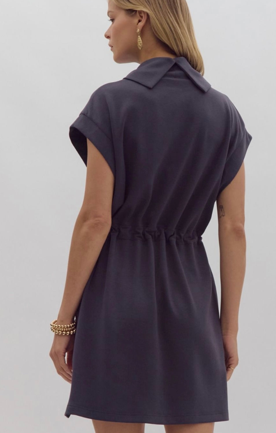 Knit cowl neck tie waist dress