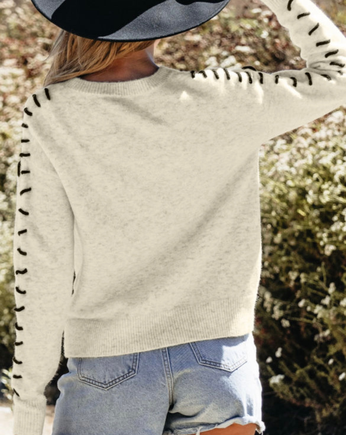 White contrast stitch sweater