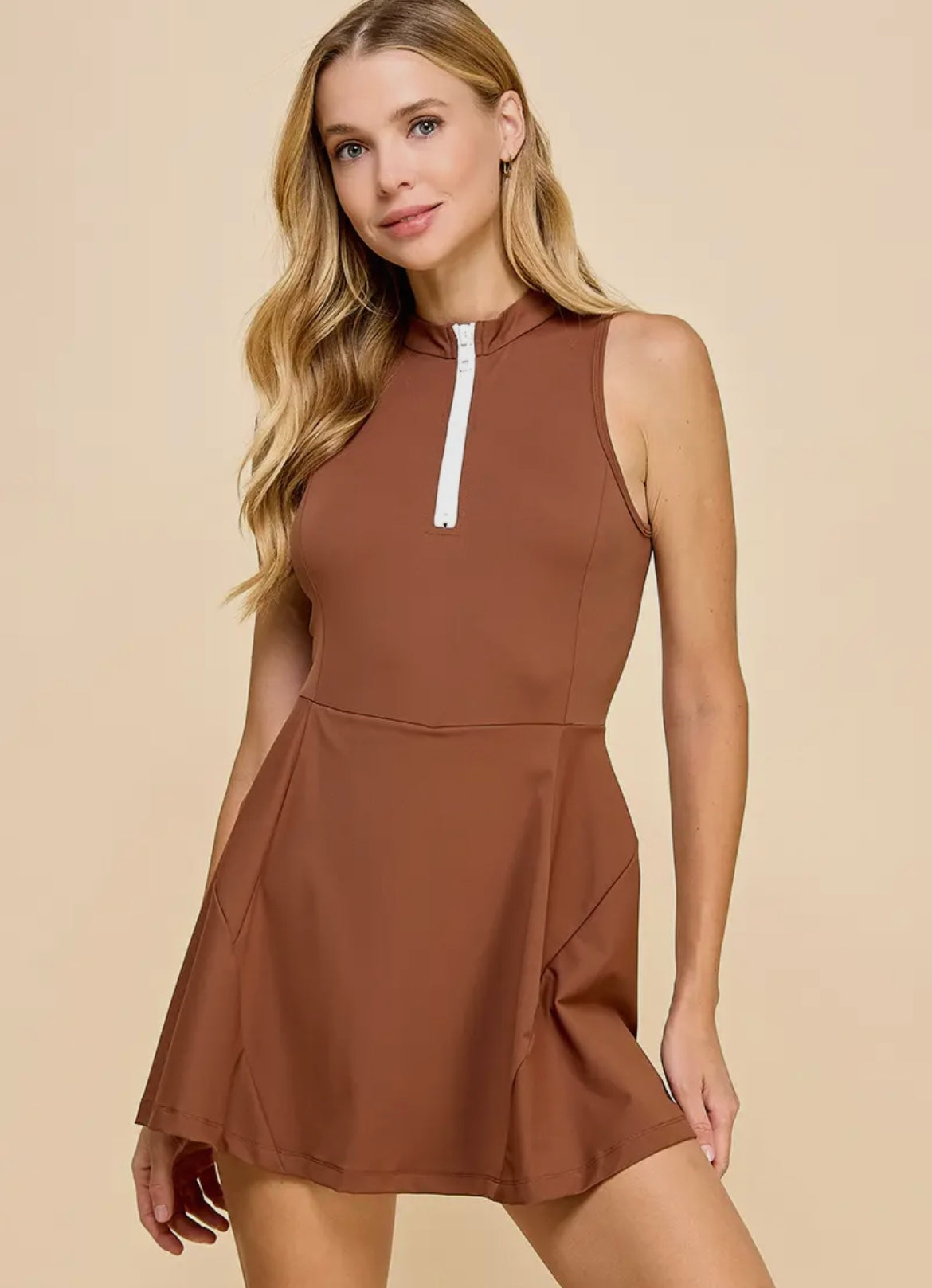 Chocolate athletic quarter zip dress
