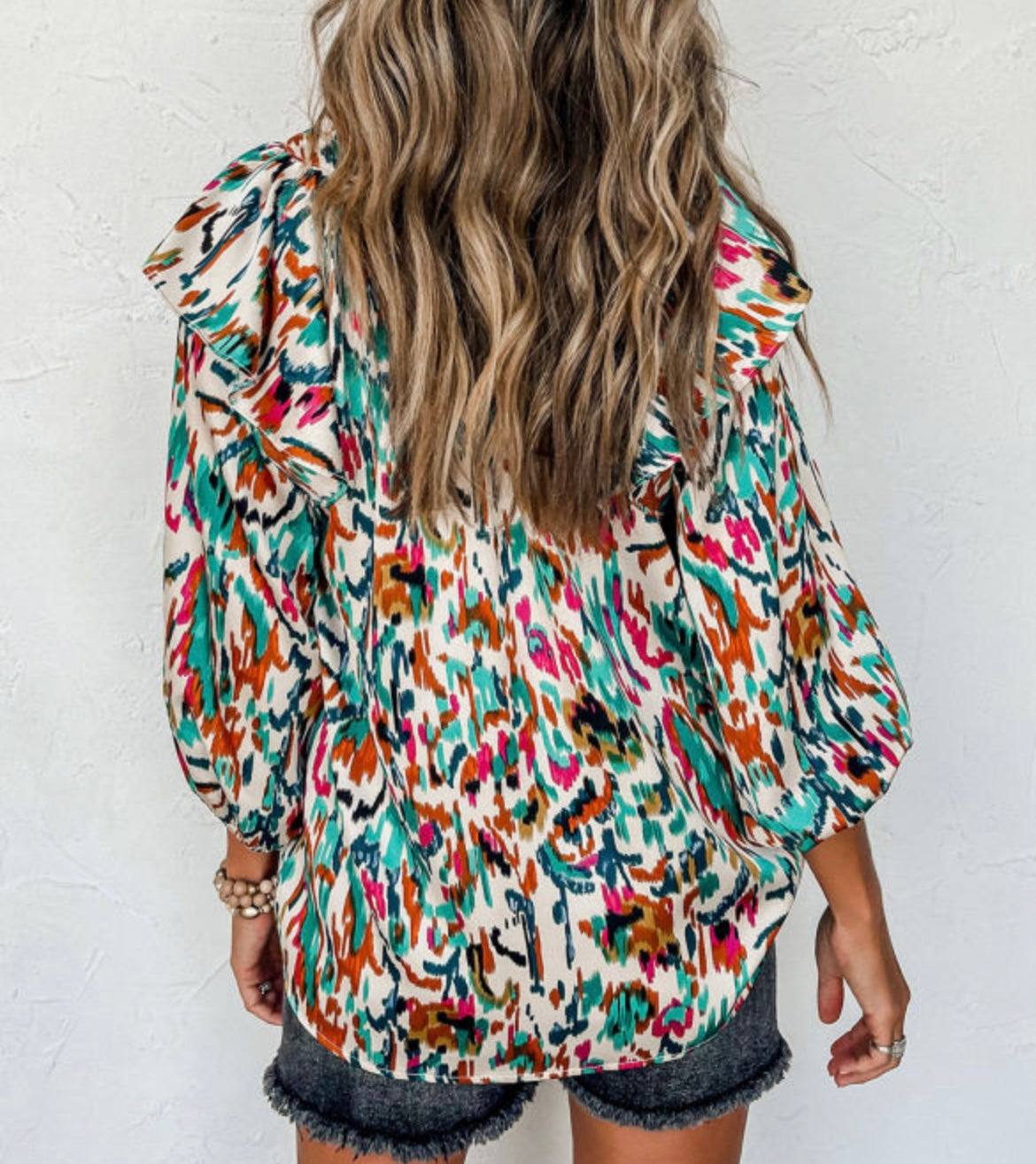 Multicolor abstract 3/4 sleeve blouse