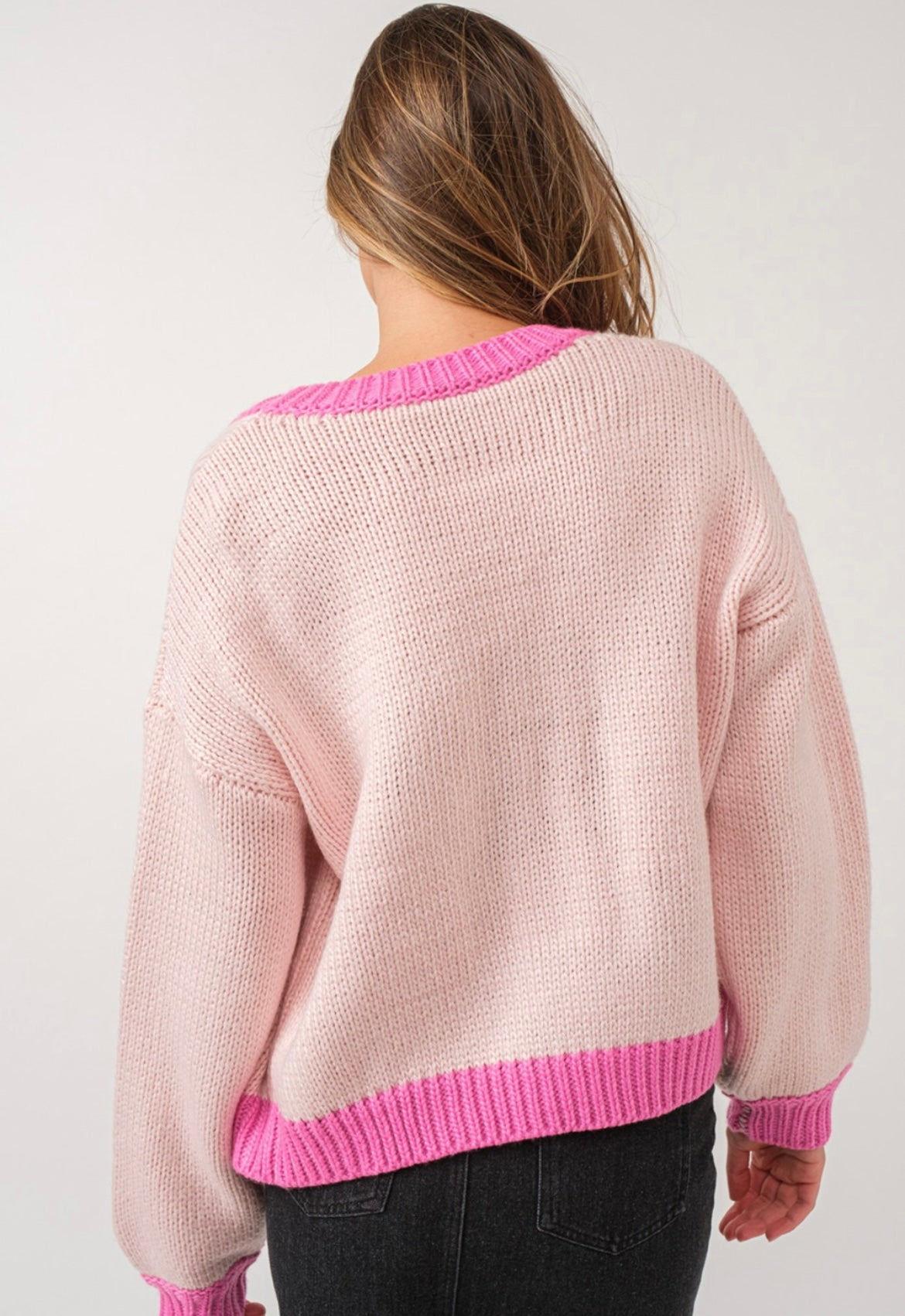 Oversized Pink trim cardigan sweater