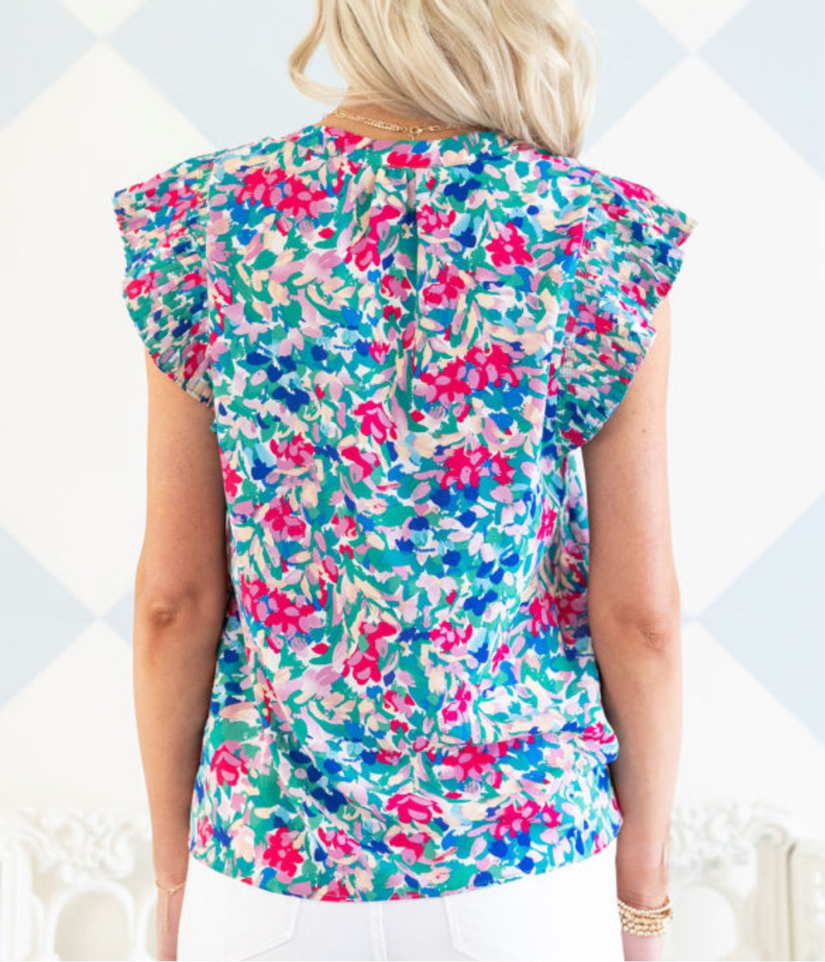 Pleated flutter sleeve blouse