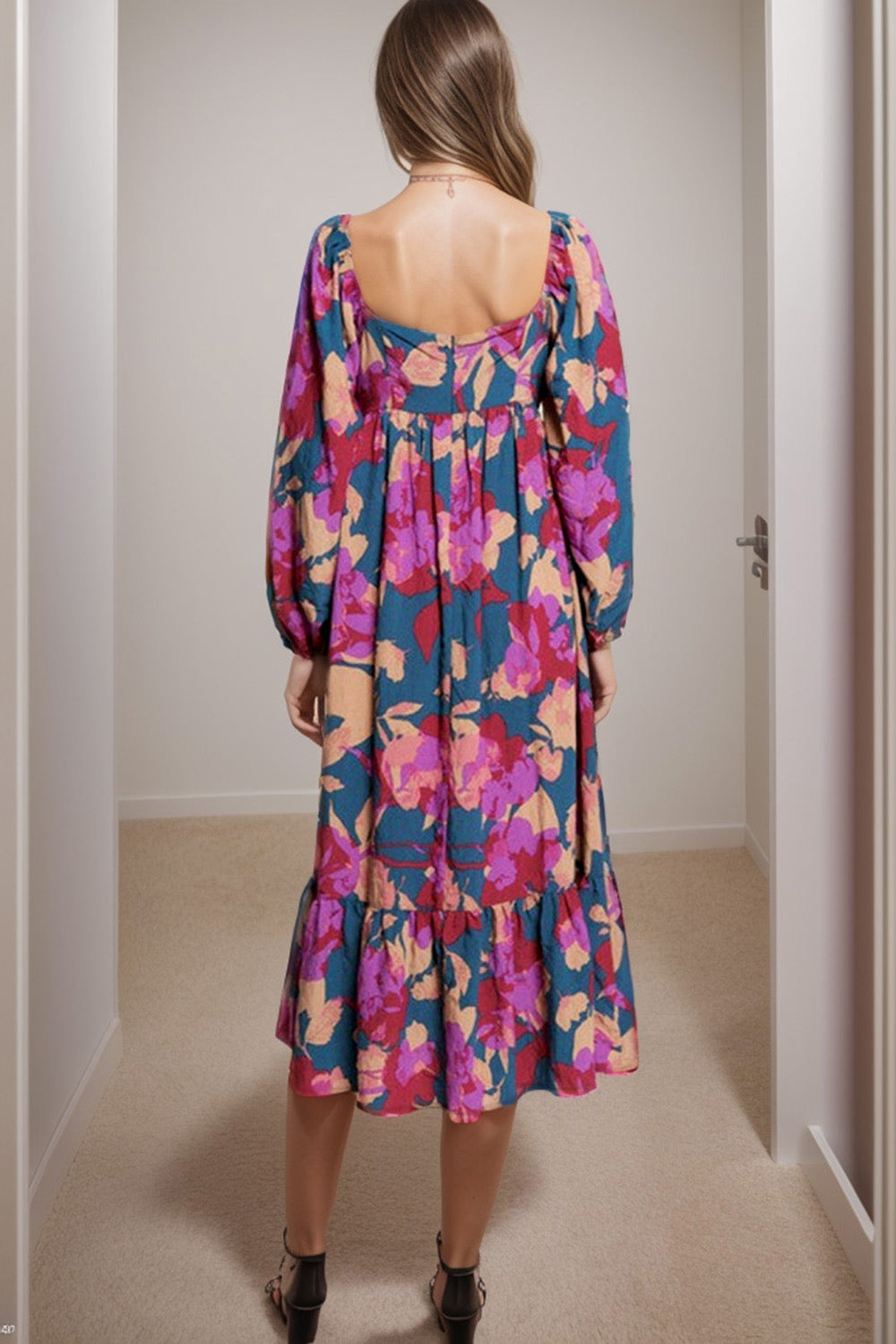 Floral square neck dress