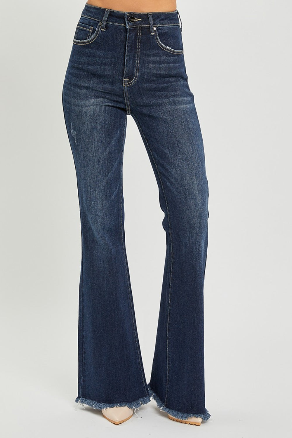 High Waist Raw Hem Flare Jeans