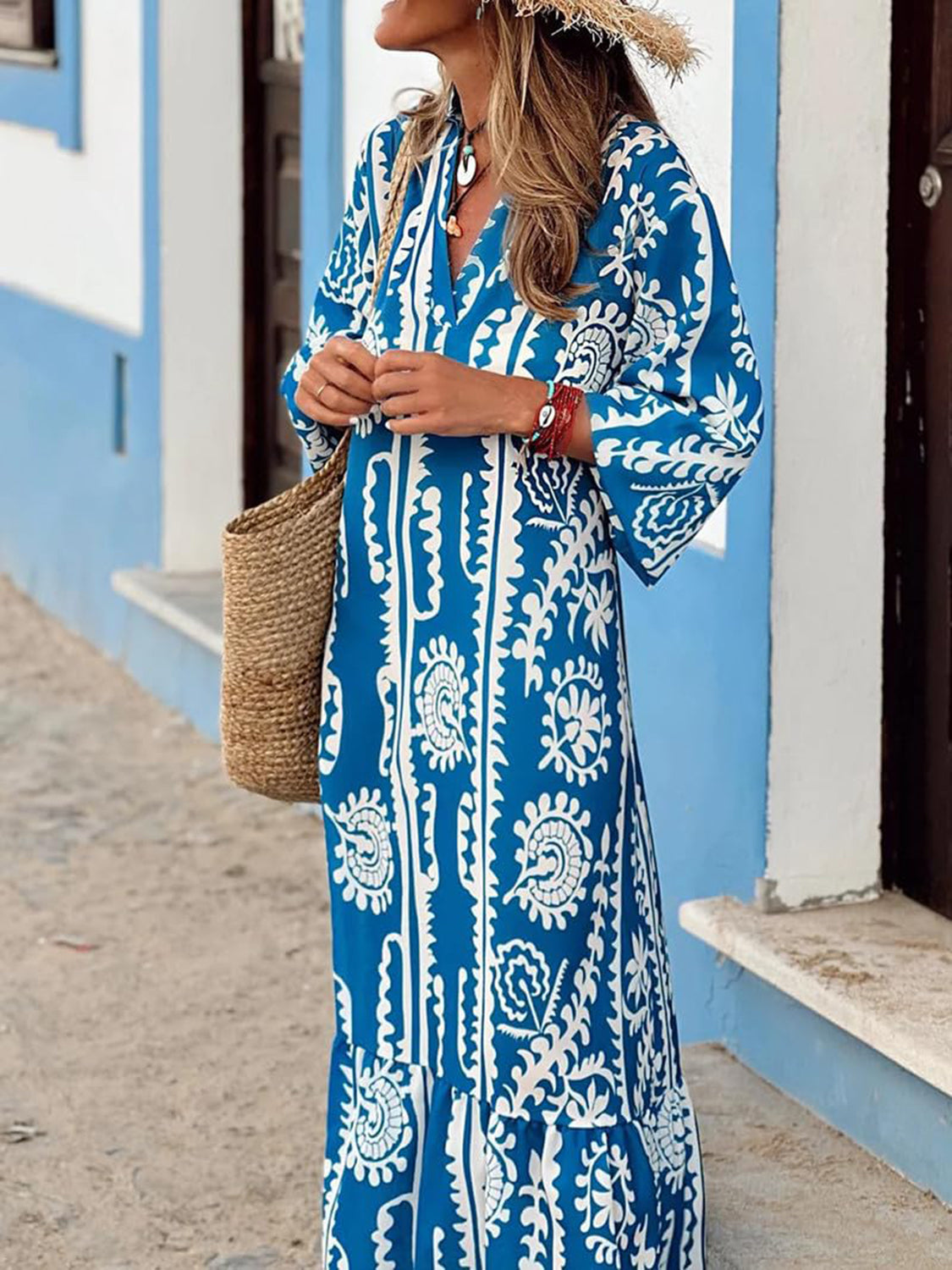 Notched sleeve Maxi Dress