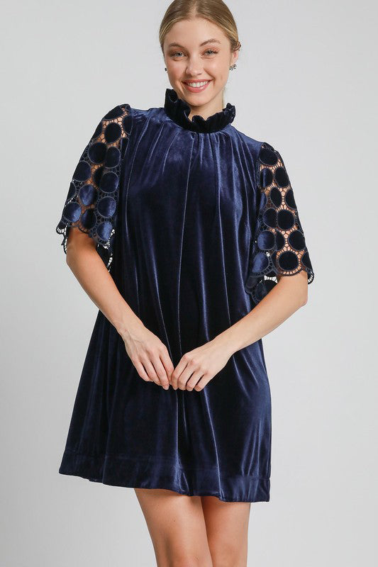 Umgee Lace Mock Neck Velvet Dress