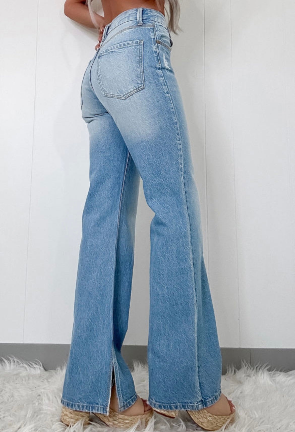 High rise side slit jeans