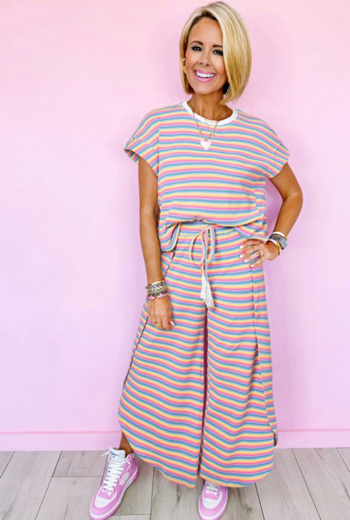 Wide leg striped pant set