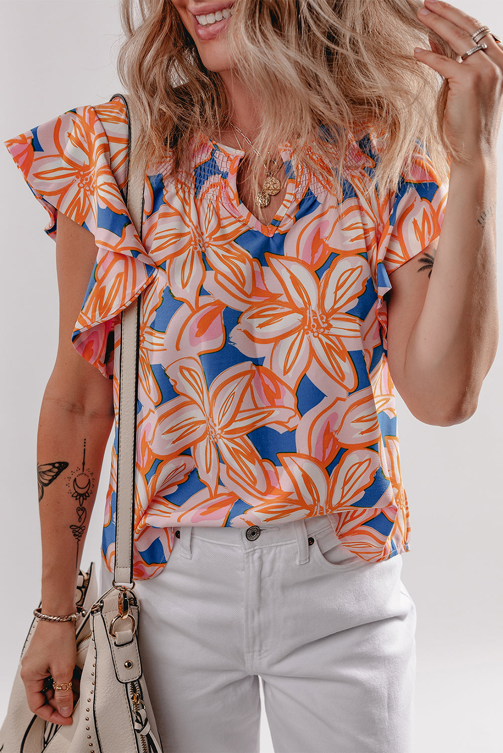 Orange Floral Blouse