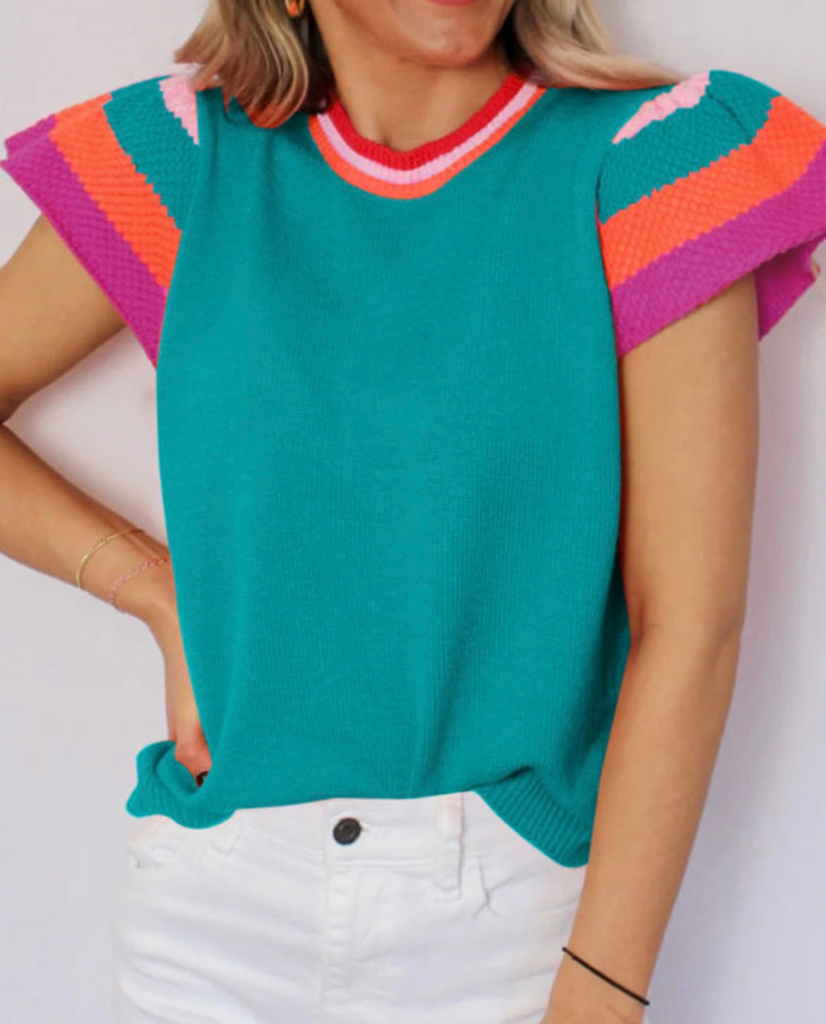 Flutter colorblock sleeve sweater top