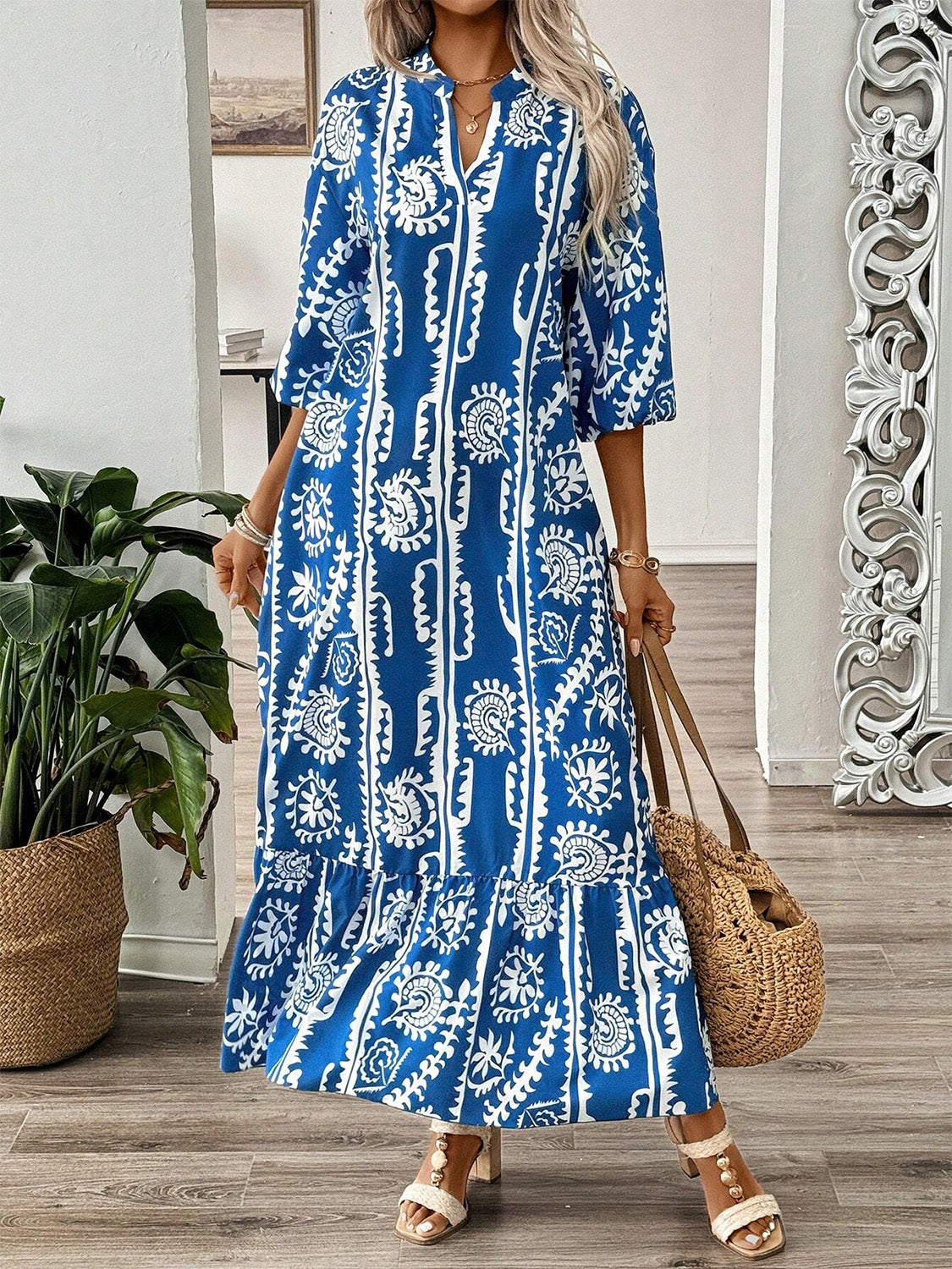 Notched sleeve Maxi Dress