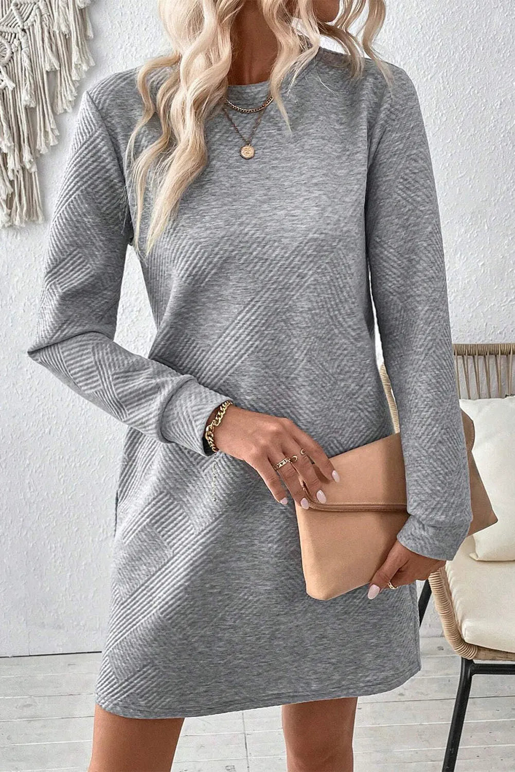 round neck long sleeve mini dress Everlane Cashmere Long-Sleeve Mini Dress In Black, Size XS
