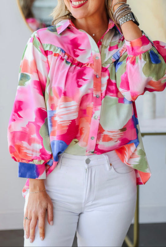 Abstract lantern sleeve top