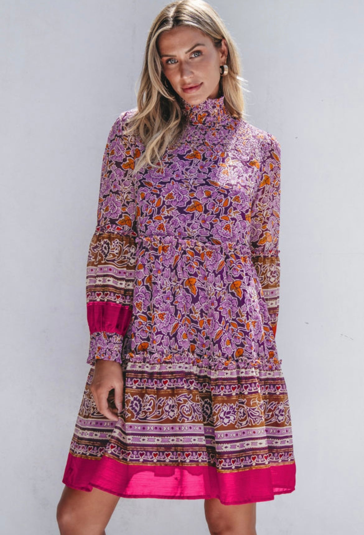 Floral high neck long sleeve dress