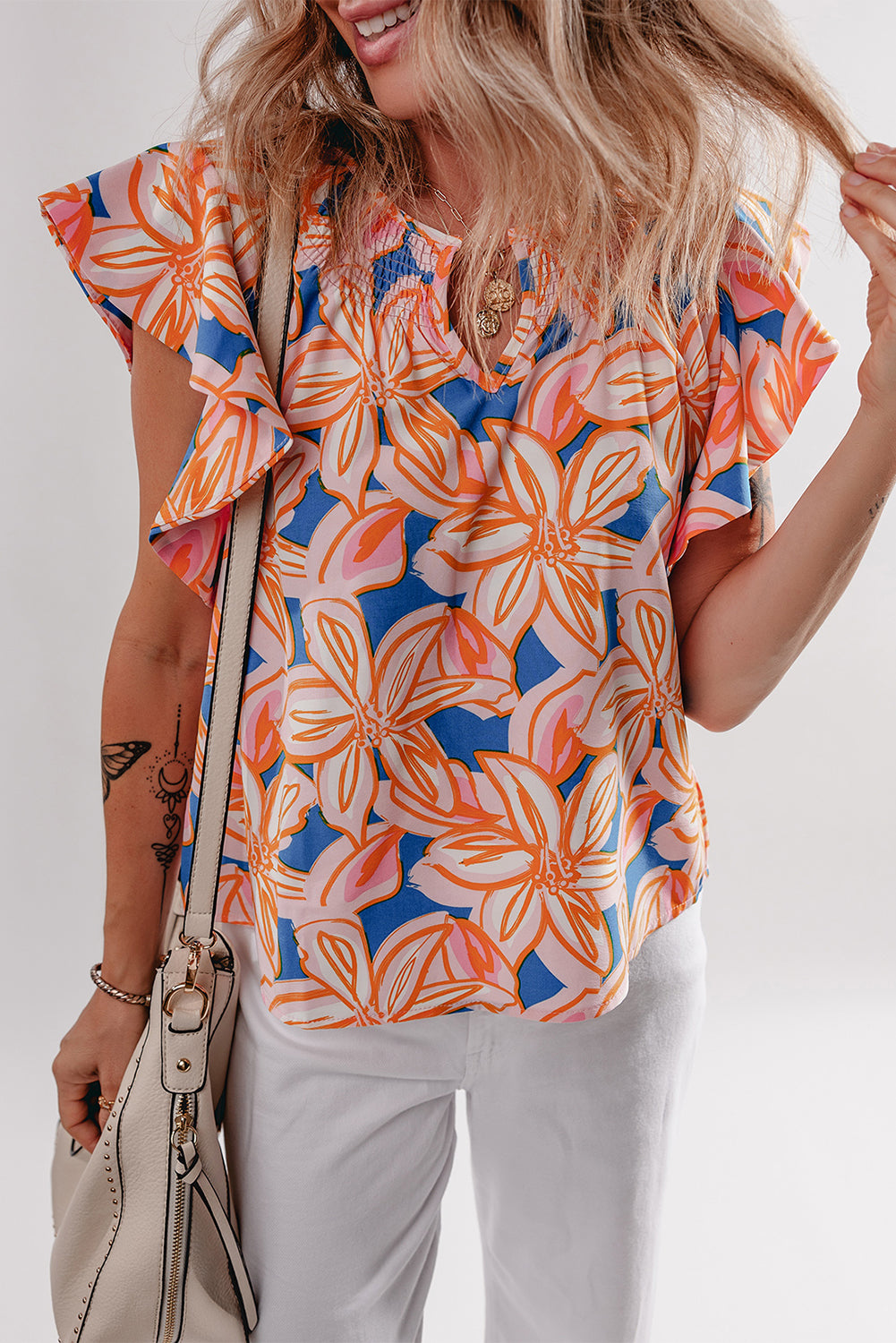 Orange Floral Blouse