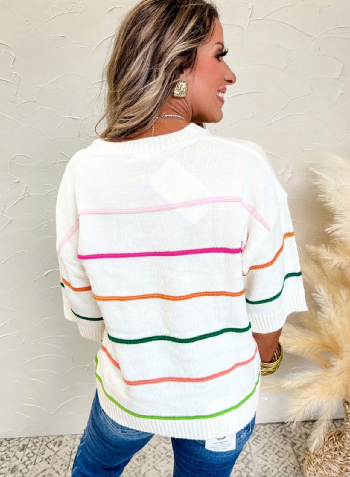 Stripe half sleeve sweater