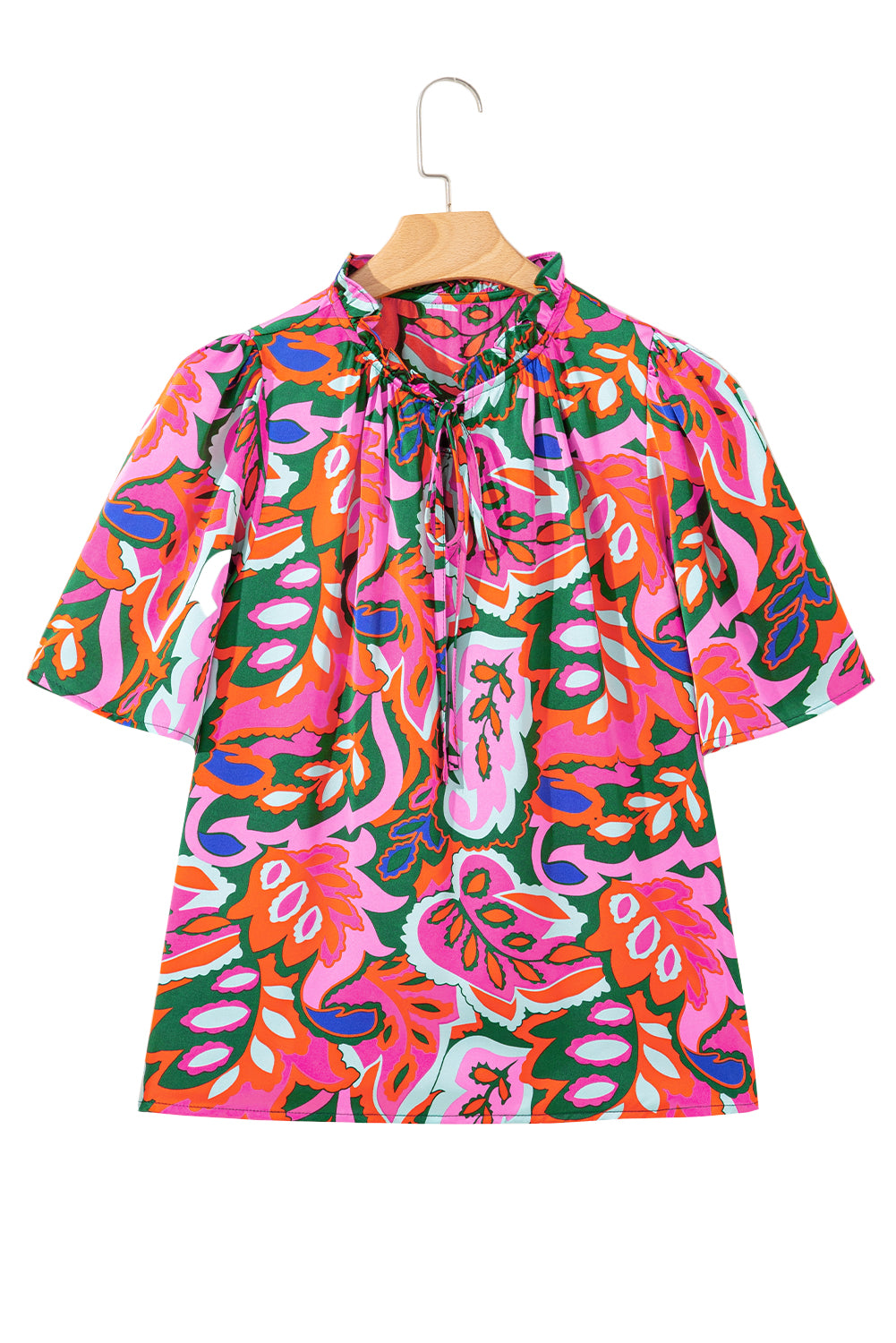 Rose Summer V Neck Short Sleeve Blouse