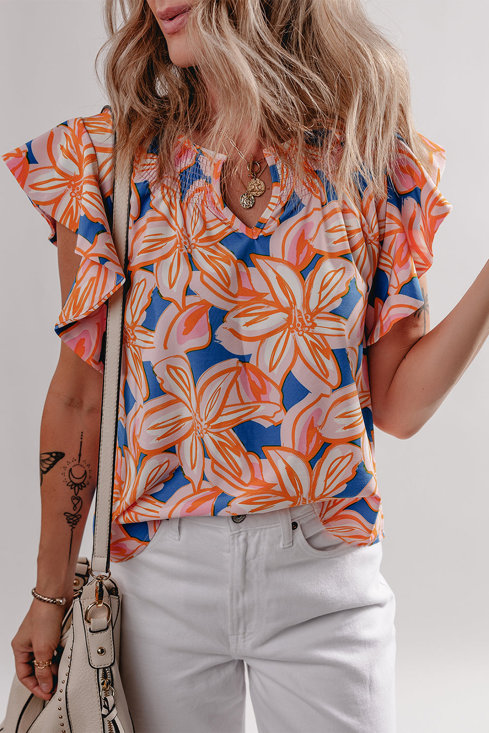 Orange Floral Blouse