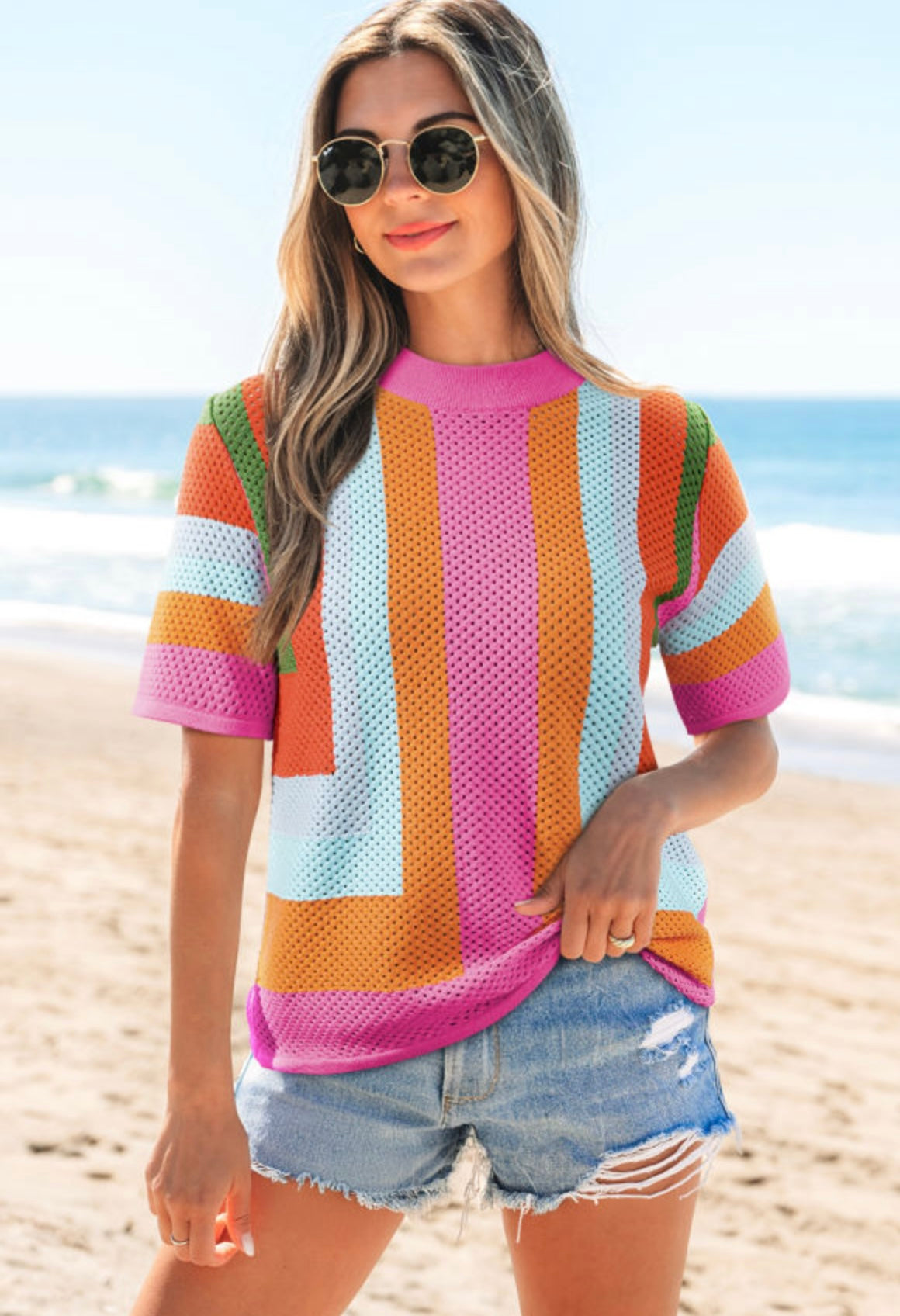 Colorful eyelet top