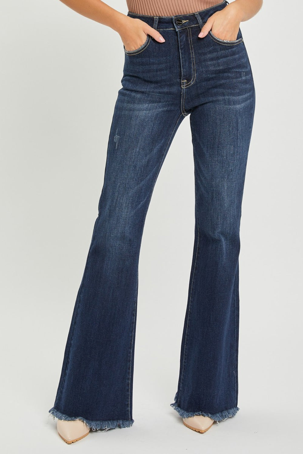 High Waist Raw Hem Flare Jeans