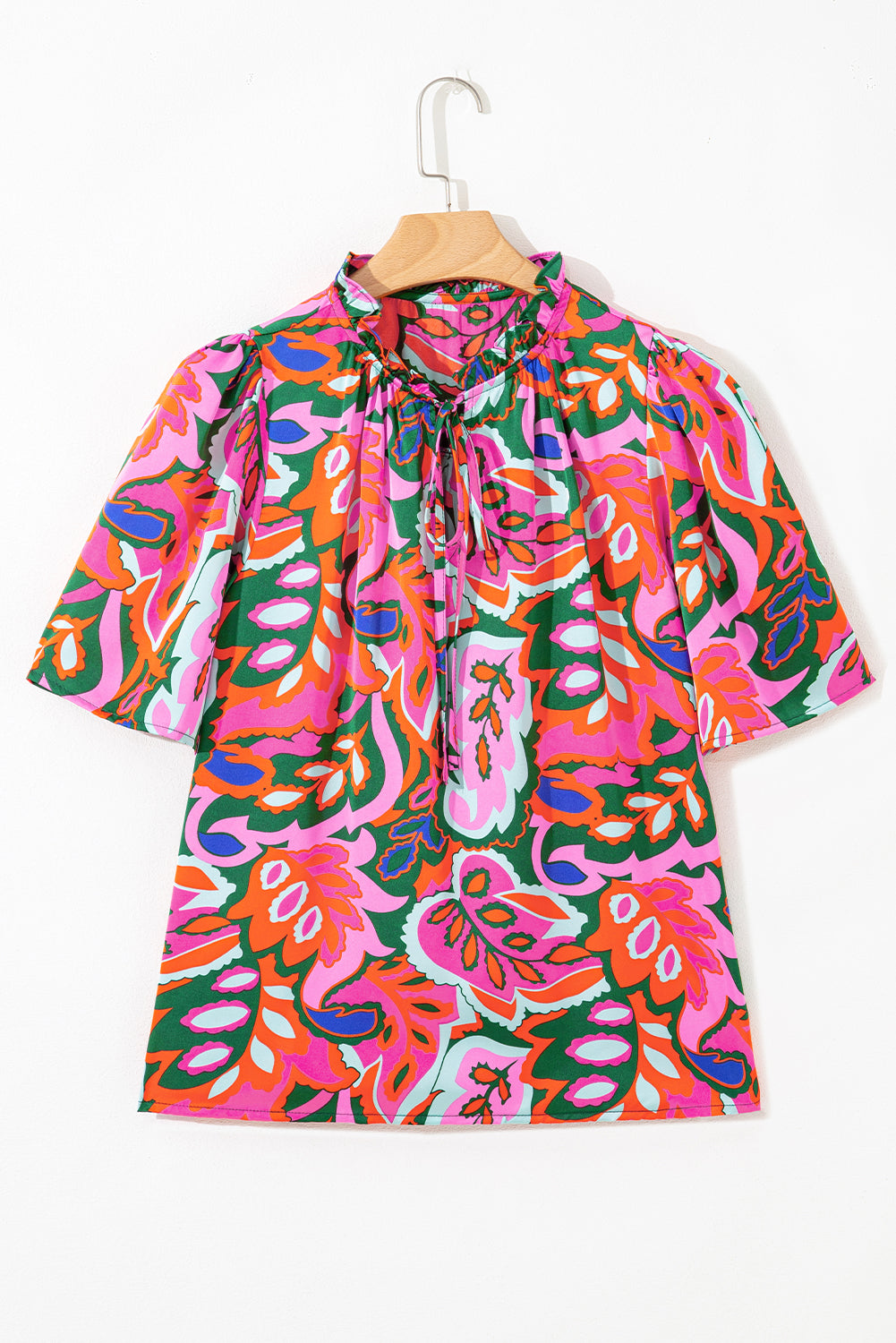 Rose Summer V Neck Short Sleeve Blouse