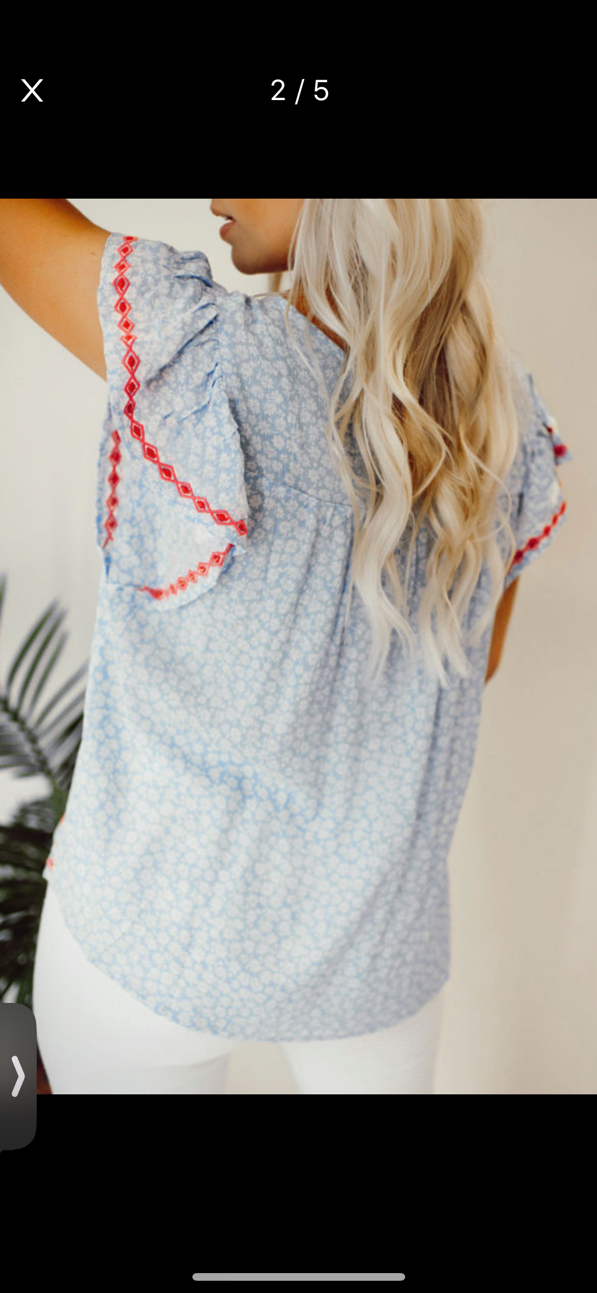 Embroidered flutter sleeve blouse