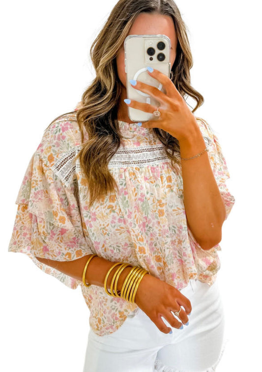 Floral ruffle sleeve blouse