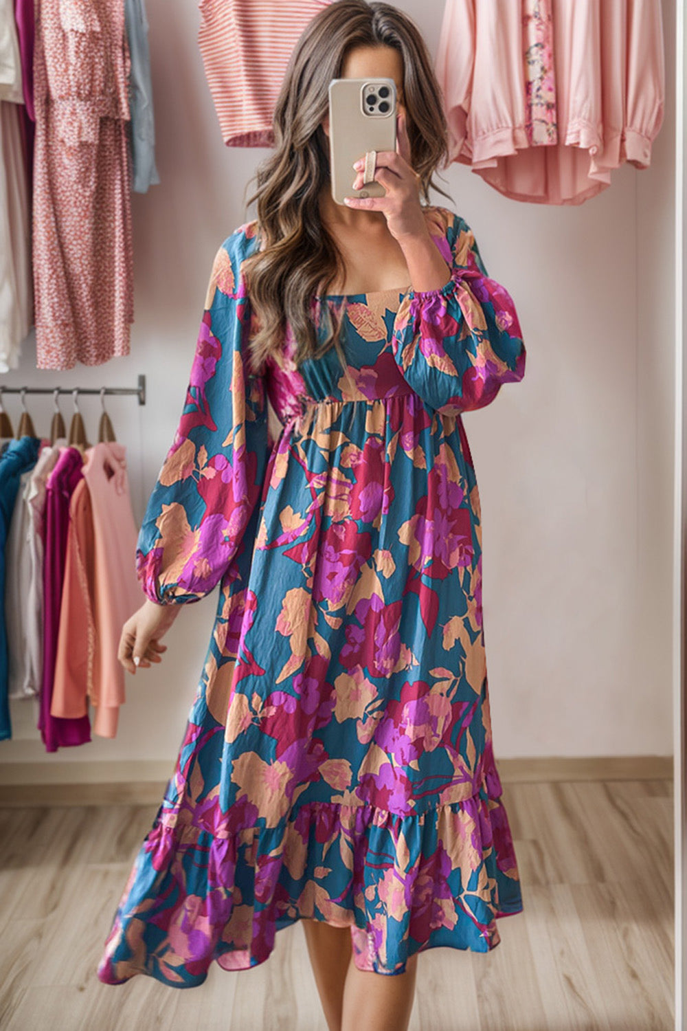 Floral square neck dress