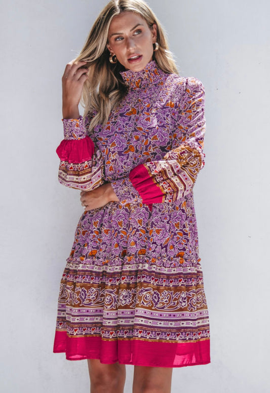 Floral high neck long sleeve dress