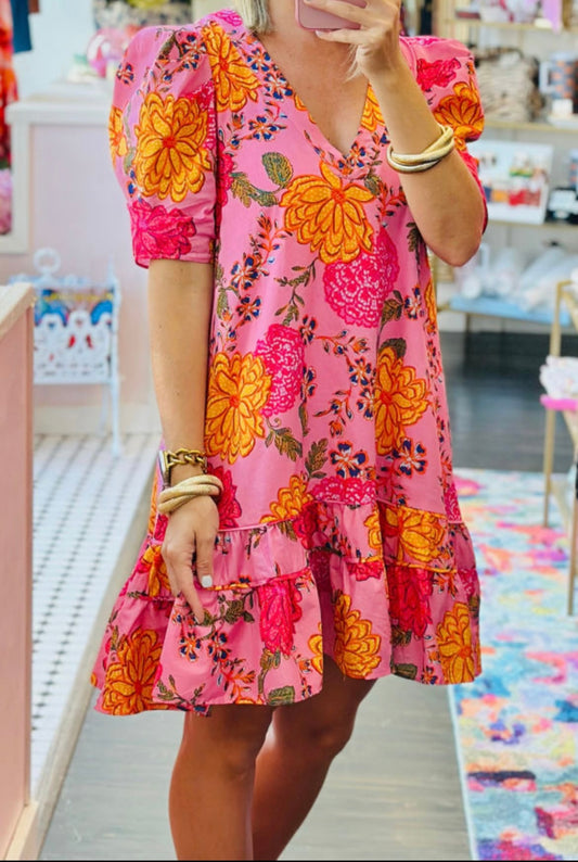 Pink floral mini dress