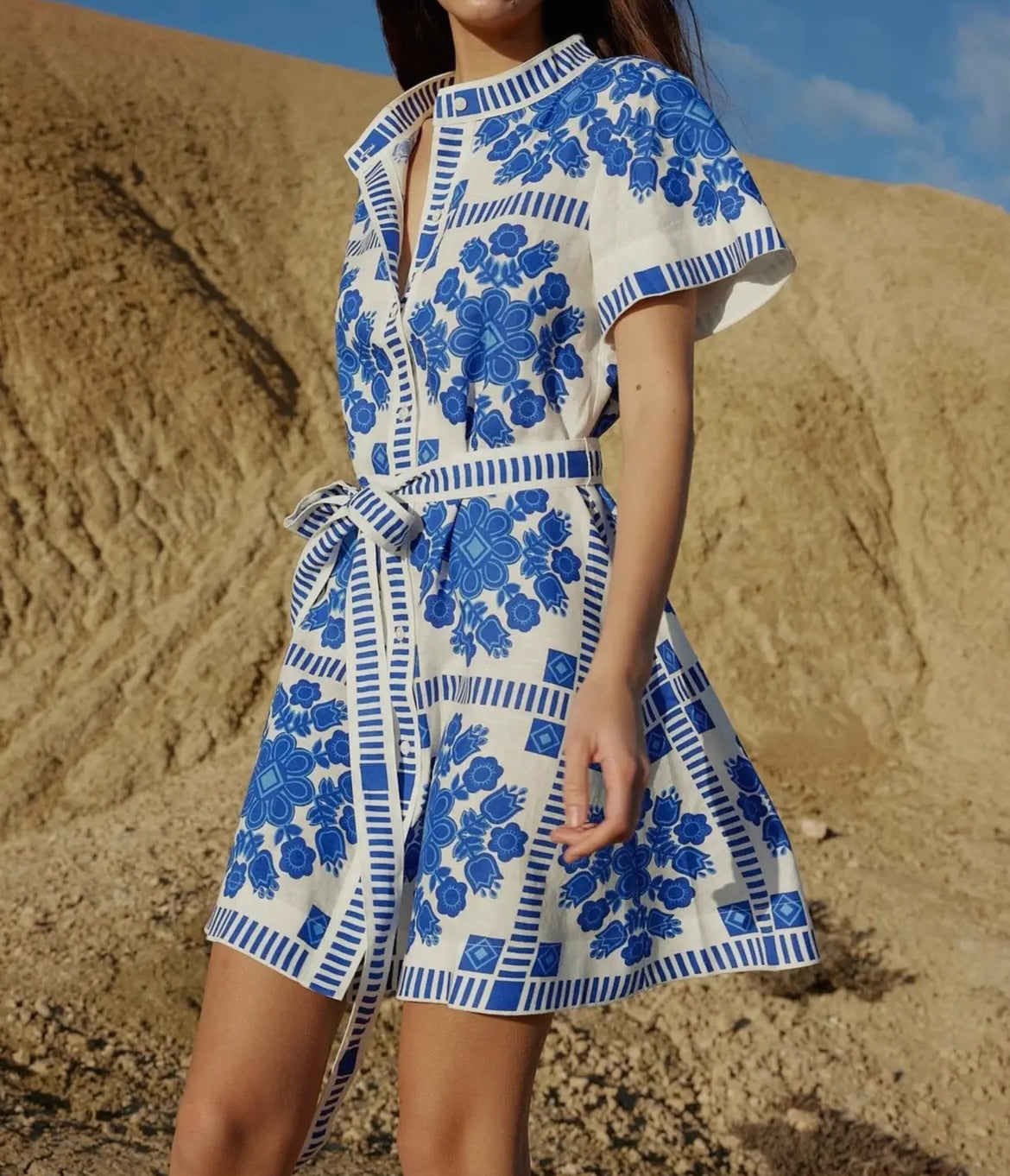 Belted geometric dress