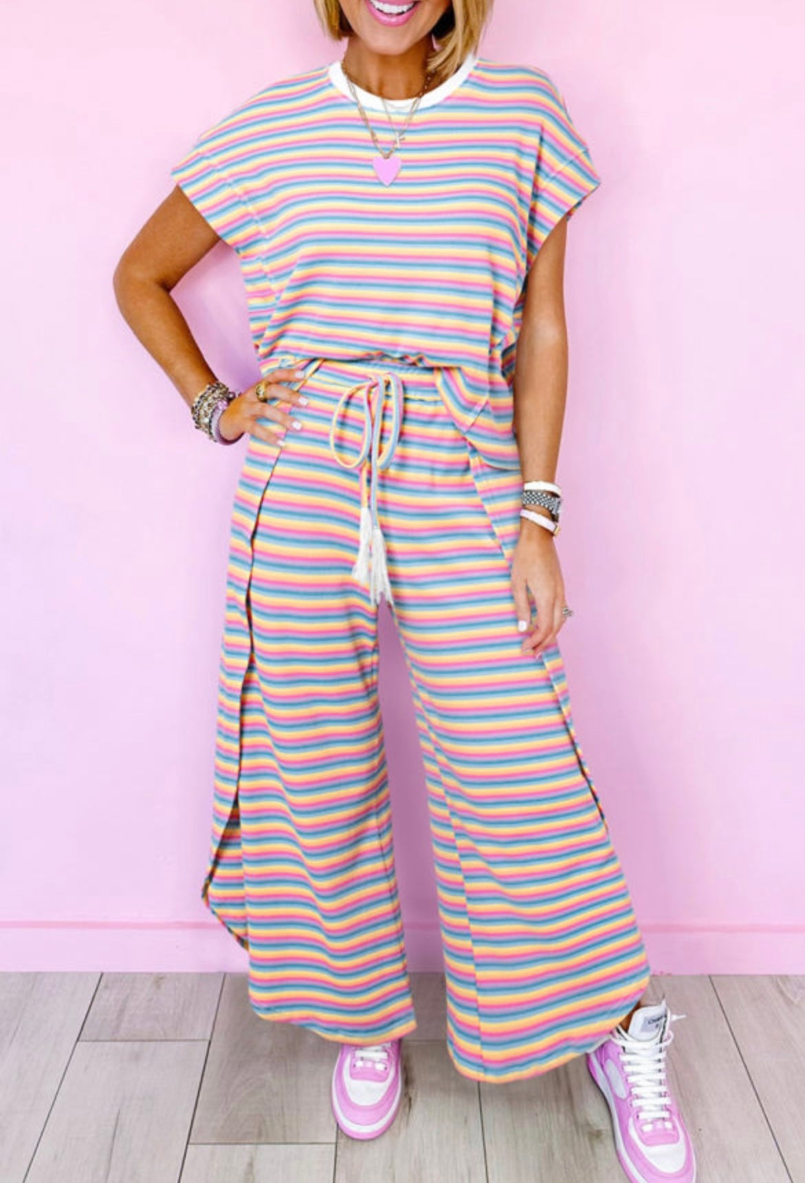 Wide leg striped pant set