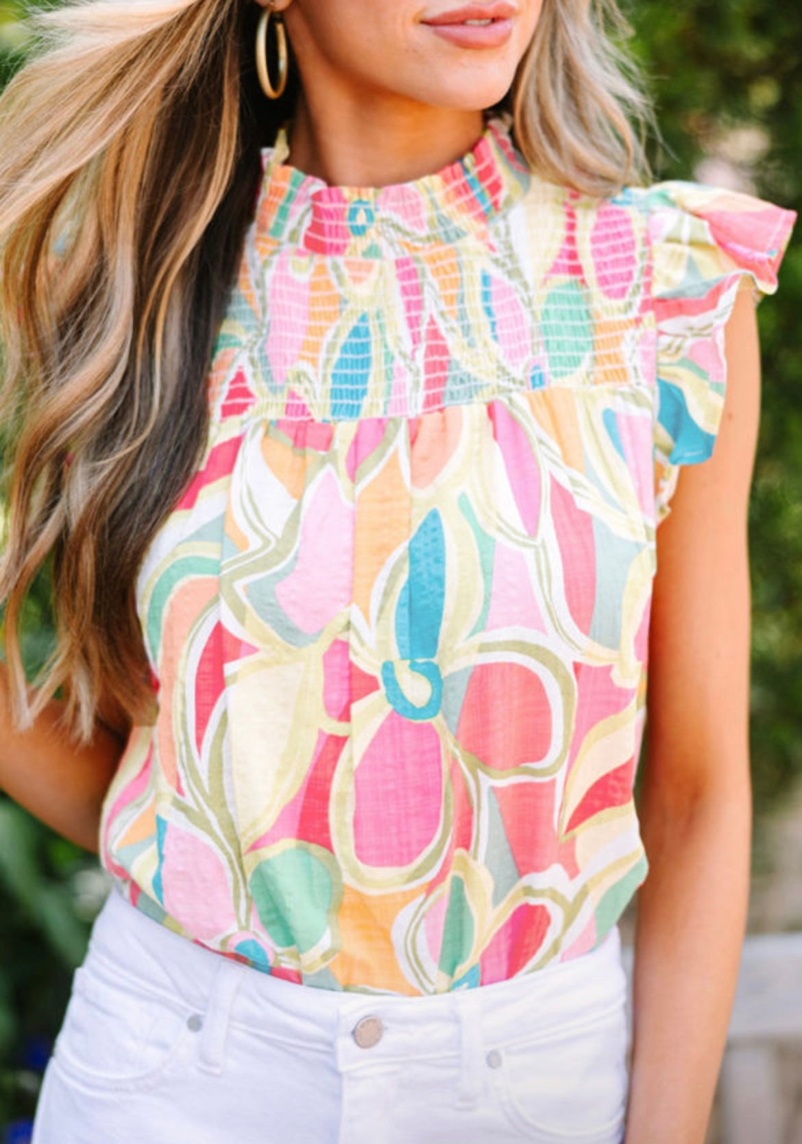 Abstract smocked top