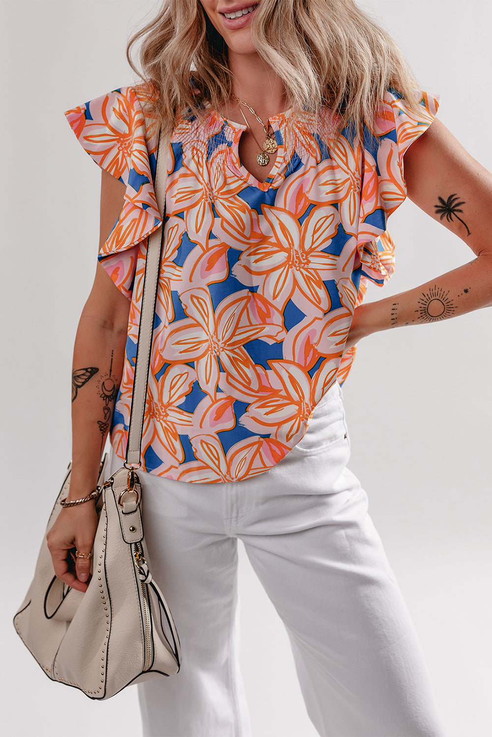 Orange Floral Blouse