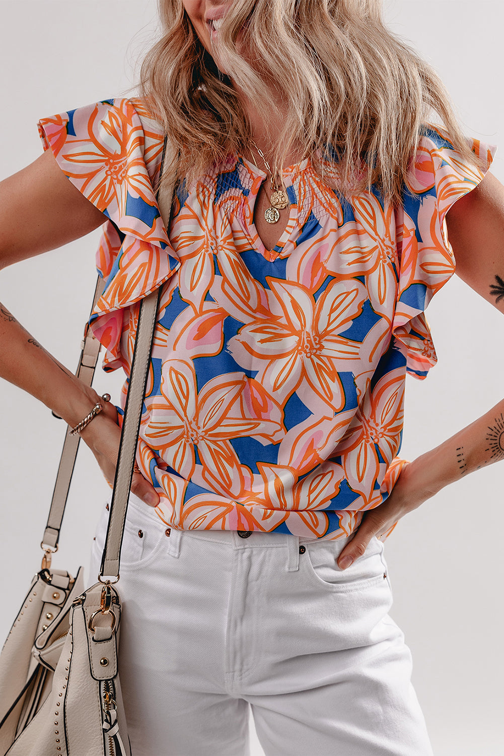 Orange Floral Blouse