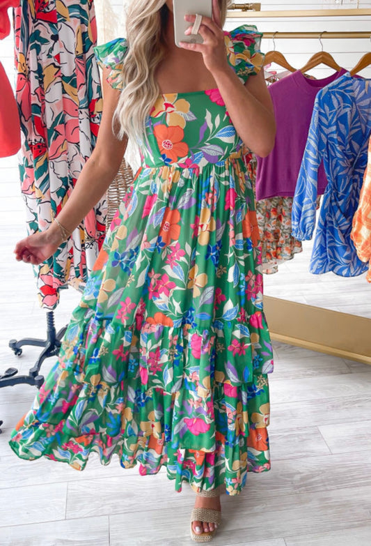 Floral ruffle tiered dress