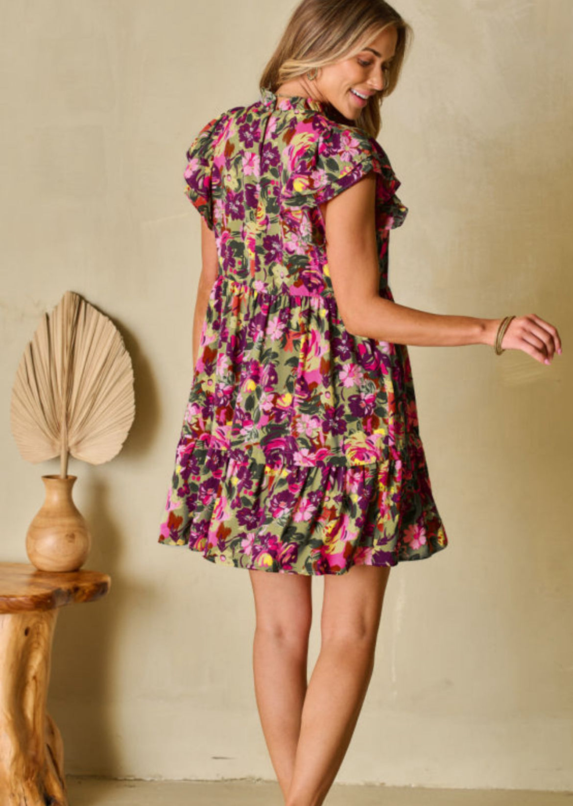 Floral flutter sleeve dress