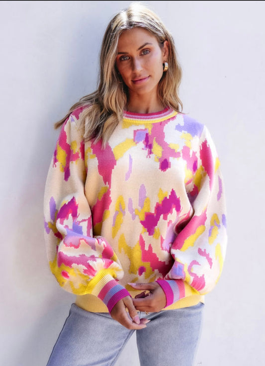 Abstract balloon sleeve sweater