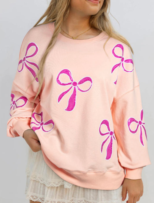 Sequin bow oversized sweatshirt