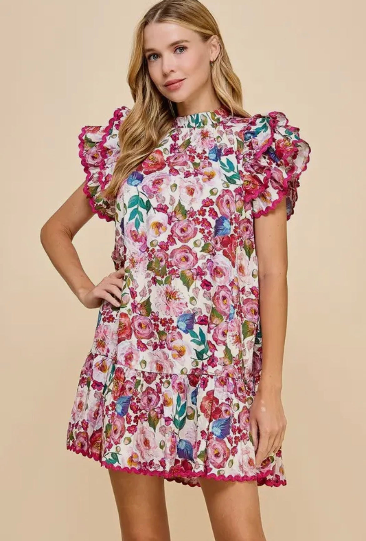 Floral sleeve detail dress