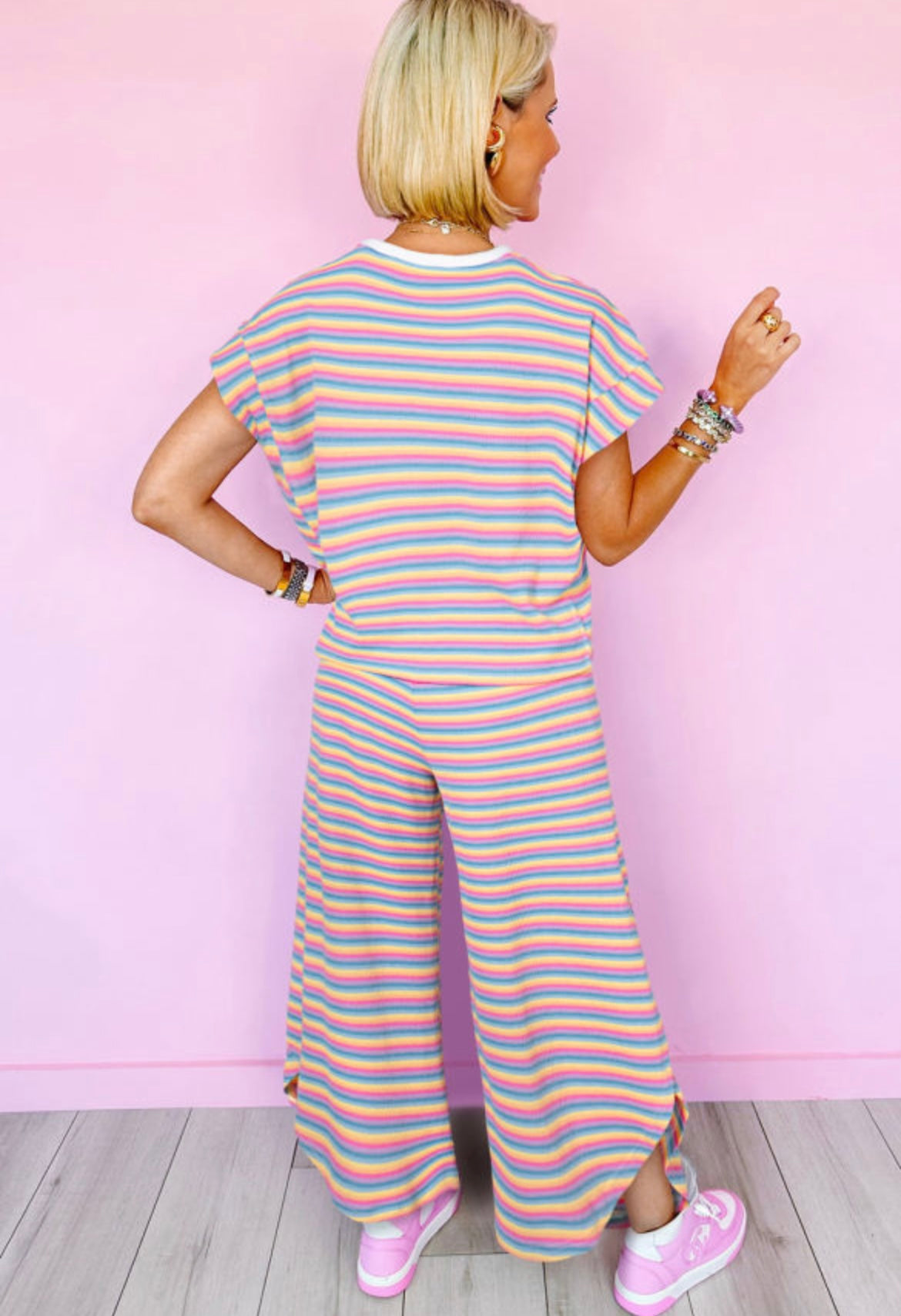 Wide leg striped pant set