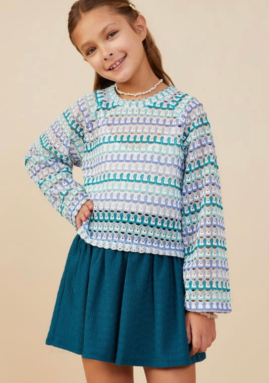 Hayden girls open crochet knit top