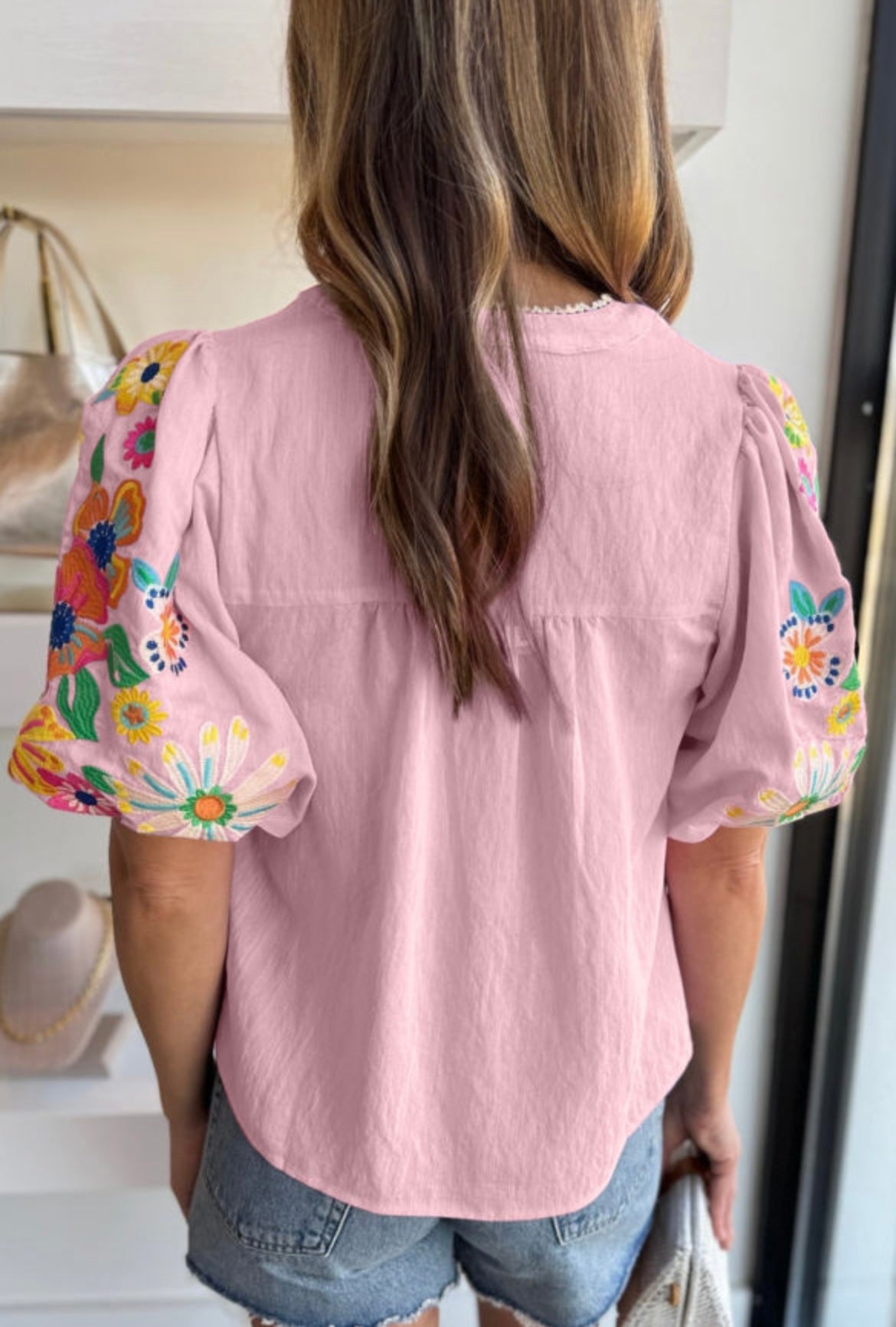 Embroidered puff sleeve top