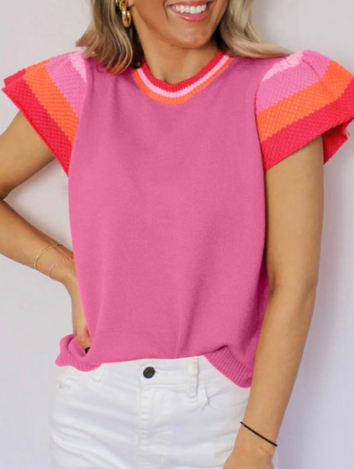 Flutter colorblock sleeve sweater top