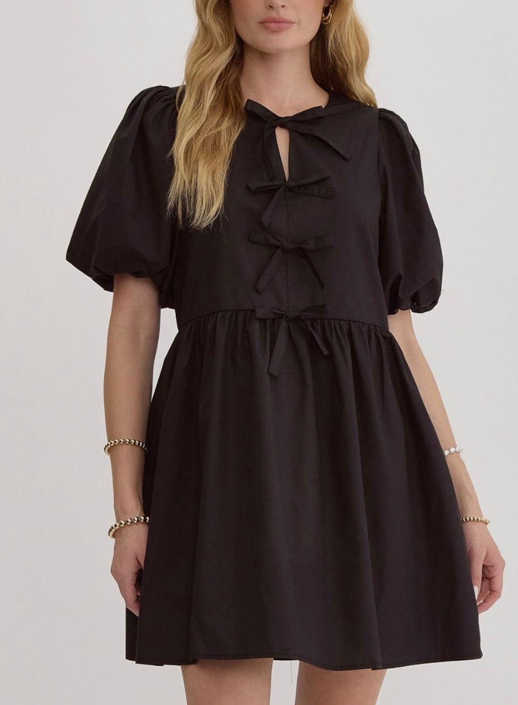 Bow front black dress